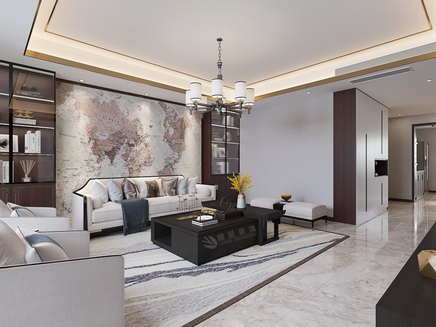 富力城四居室188平米新(xīn)中(zhōng)式風格客廳沙發背景牆設計