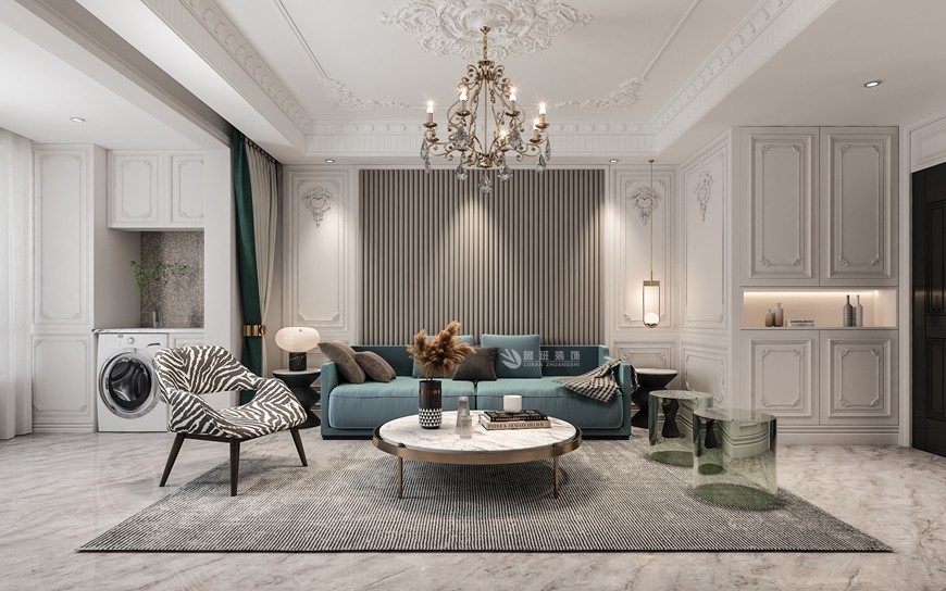 合能(néng)公(gōng)館四居室120平米法式風格客廳沙發背景