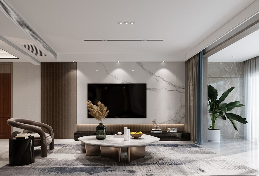 華清學(xué)府城底躍300平米現代簡約風格電(diàn)視背景牆