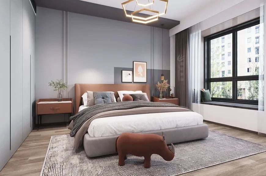 魯班裝(zhuāng)飾群賢道九号140平米現代簡約溫馨風格——主卧效果圖設計