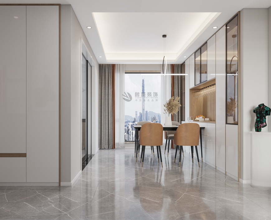 西安(ān)魯班裝(zhuāng)飾出品大華錦繡前城123平米三居室現代簡約黃玉嬌設計師主筆(bǐ)設計——餐廳效果圖設計