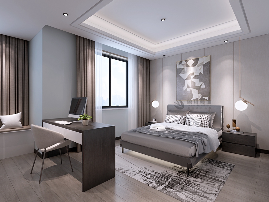 西安(ān)魯班裝(zhuāng)飾出品中(zhōng)海曲江大城200平米現代輕奢風設計雷策主筆(bǐ)設計——主卧設計效果圖