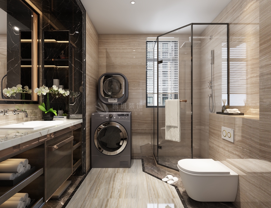 西安(ān)魯班裝(zhuāng)飾出品中(zhōng)建昆明瀾庭230平米現代輕奢設計楊立邦設計師主筆(bǐ)——衛生間設計效果圖